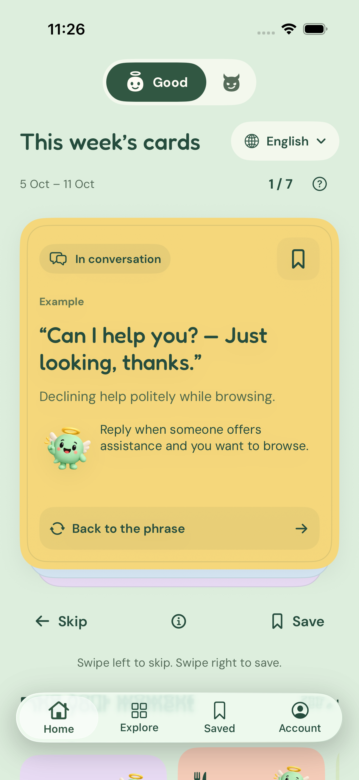 The back of a Flipling card showing an example and usage guidance